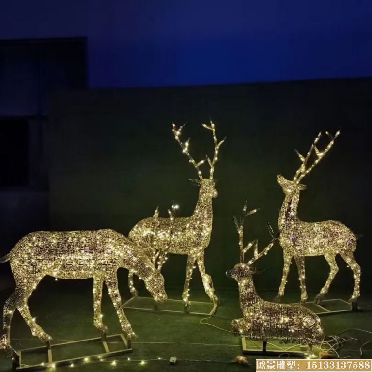 不锈钢字母镂空鹿雕塑，灯光工艺